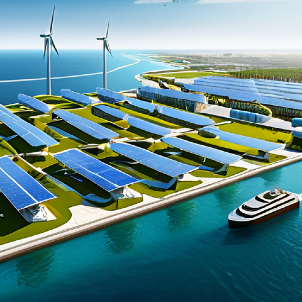 **Prompt 1: Futuristic Floating City - Desalination & Renewable Energy Hub** A serene aerial view of a futuristic floating city, majestically positioned on calm, clear ocean waters. The city showcases advanced water infrastructure, with prominent, gleaming desalination plants integrated seamlessly into its design. Small, diverse groups of residents and engineers, fully clothed in modest, professional attire, are visible in designated public areas or observation decks, emphasizing a thriving, functional community. The city's surfaces are covered with innovative, large-scale solar panels, gracefully rotating wind turbines, and subtle wave energy converters, illustrating its complete reliance on renewable energy for water generation. Lush, small green spaces are visible on some platforms, hinting at sustainable living. high-quality professional photography, ultra-detailed, sharp focus, vibrant colors, perfect anatomy, correct proportions, natural pose, well-formed hands, proper finger count, natural body proportions, safe for work, appropriate content, fully clothed, professional, family-friendly.