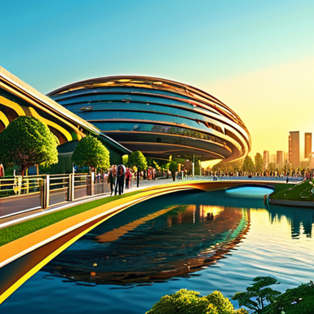 Futuristic Floating Cityscape at Sunset** "A breathtaking view of a futuristic floating city at sunset, reflecting gold off the modern architecture, interconnected by graceful bridges. Lush green gardens and parks adorn the platforms. Fully clothed people stroll along promenades enjoying the view. Safe for work, appropriate content, family-friendly, professional digital art, perfect anatomy, correct proportions, natural pose, vibrant colors, high detail." **