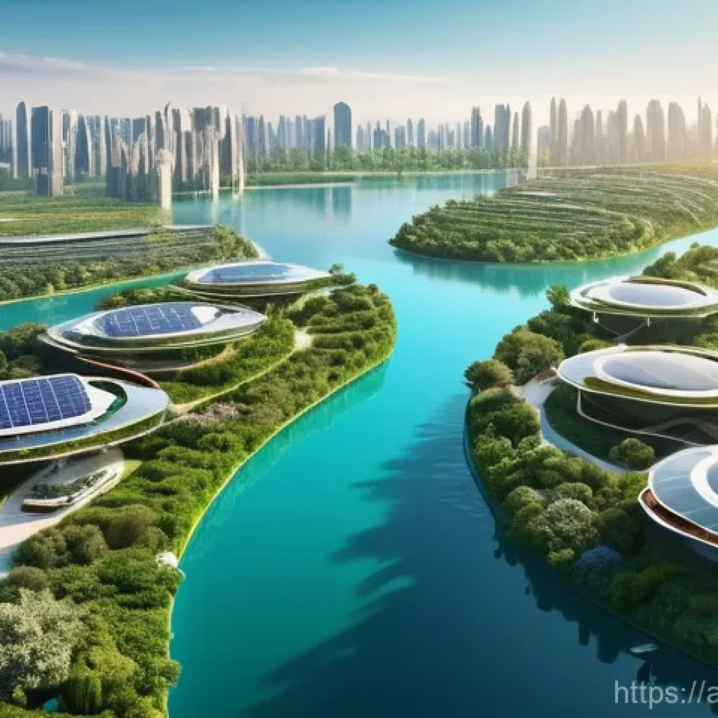 플로팅 도시의 디자인 요소 분석 - **A panoramic, high-angle aerial view of a futuristic floating city at sunrise.** The city is compri...