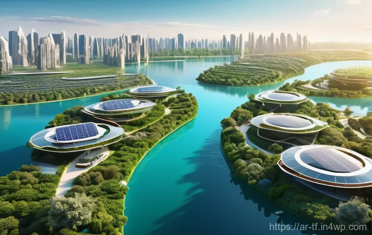 플로팅 도시의 디자인 요소 분석 - **A panoramic, high-angle aerial view of a futuristic floating city at sunrise.** The city is compri...