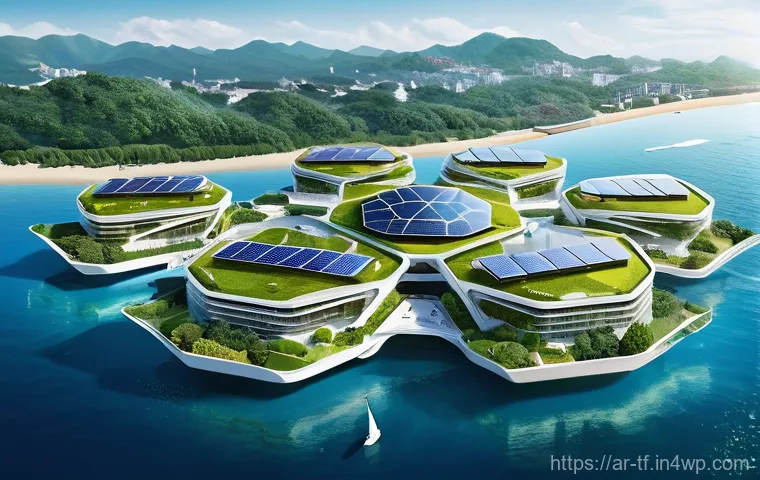 플로팅 시티 개발을 위한 국제 협력 - **Prompt for Oceanix Busan:** "A vibrant, futuristic floating city, 'Oceanix Busan,' seen from a...
