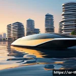 플로팅 도시와 전통 도시의 차이 - A breathtaking panoramic view of a futuristic floating city at dawn. The golden sun rises over the e...