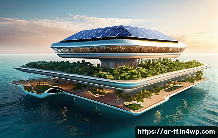 플로팅 도시 개발을 위한 연구 방향 - A futuristic floating city designed with advanced carbon fiber reinforced concrete structures, featu...